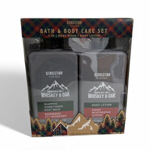Kingston For Men Care Set Whiskey & Oak Body Lotion + 3 in 1 Body Wash 25.3fl oz